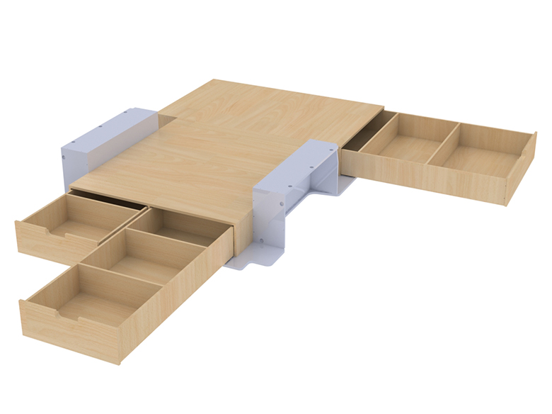 Double plancher bois et tiroirs pour l'aménagement de votre utilitaire